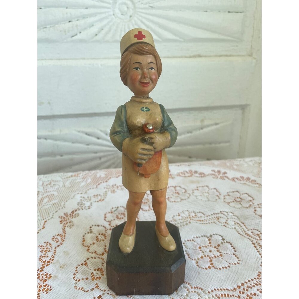 Vintage 1960s ANRI Italy NURSE Hand Carved Figure